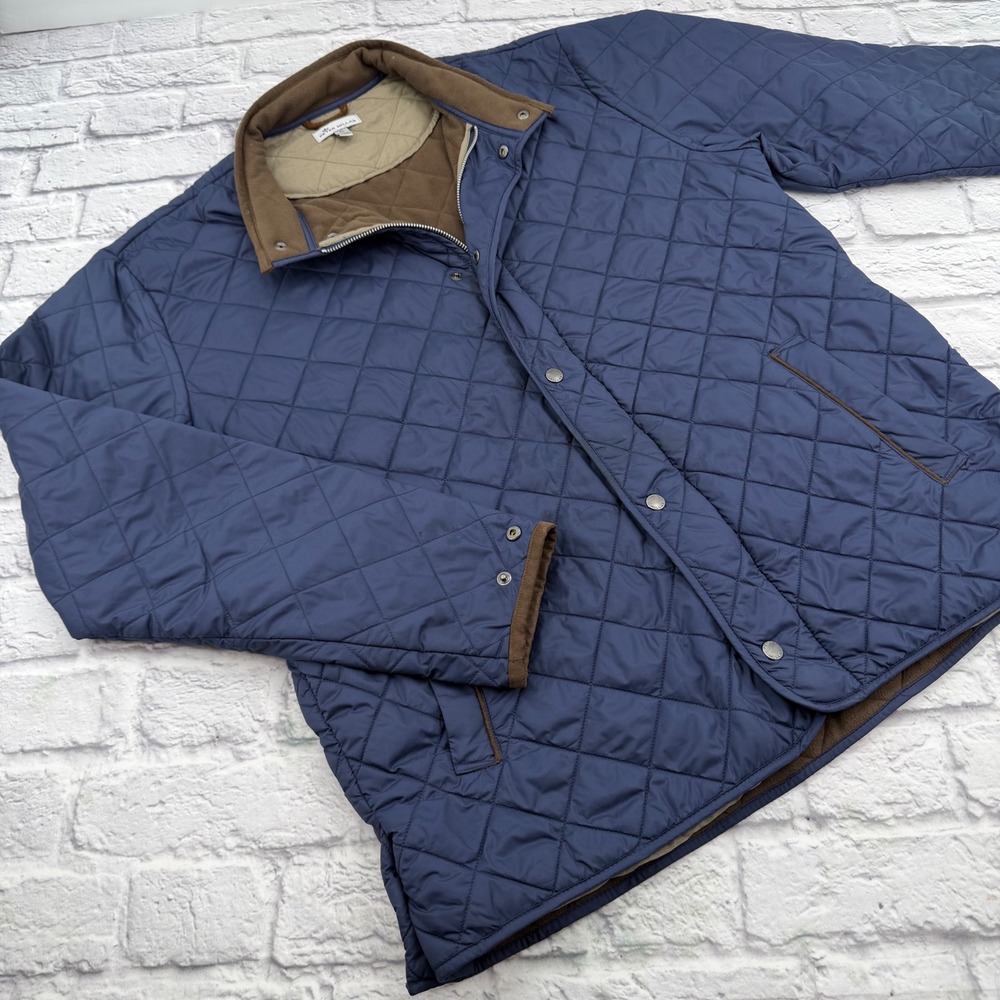 Peter Millar Suffolk Quilted Jacket Mens XL Navy Blue Diamond Quilt Coat